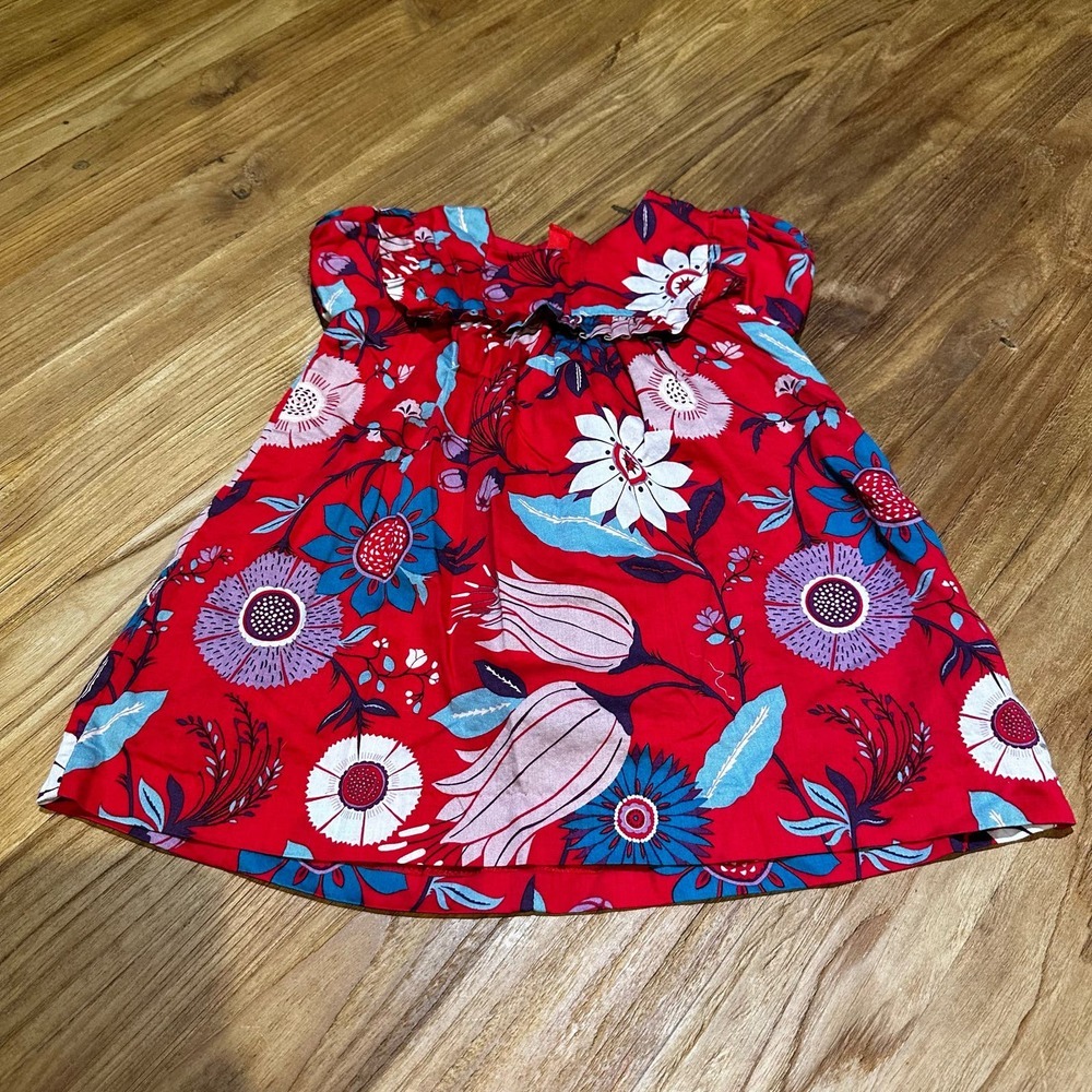 Tea Collection Baby Toddler Girl Red Floral Ruffle Short Sleeve‎ Dress